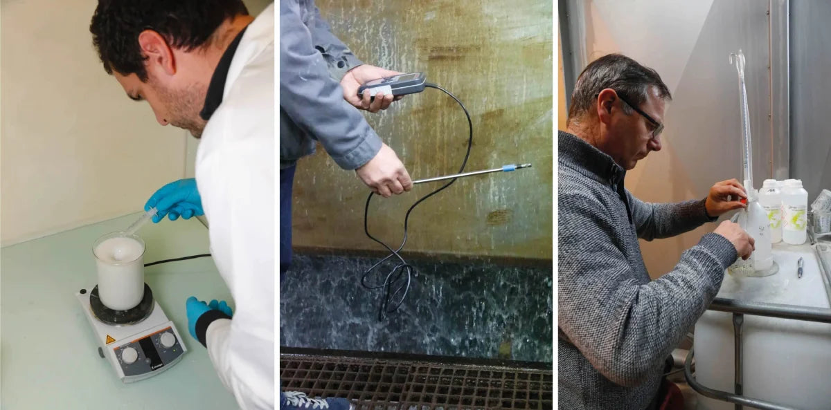 montage of photos showing the treatment and testing of industrial water