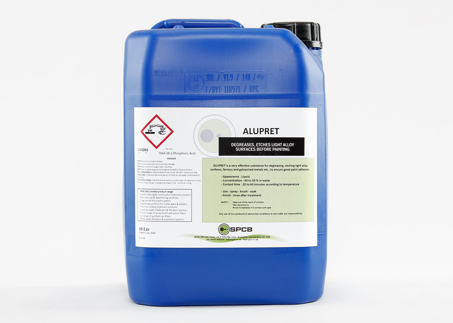 photo of the container and product label for our aluminium degreasing product Alupret