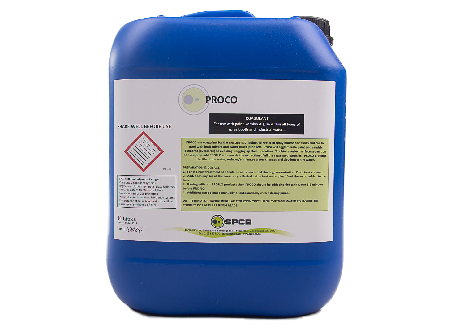 photo of coagulant for spray booth water, spray booth additive liquid container