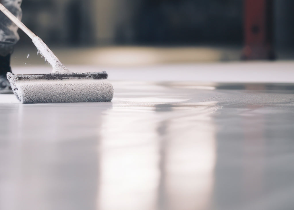 photo showing the application of our protective, peelable floor coating